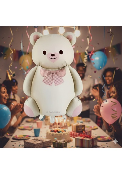 56,5x90 Cm Papyonlu Ayıcık Krem Folyo Balon - Doğum Günü Parti Dekorasyon Balonu Çok Renkli
