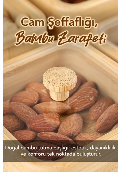 4'lü Kapaklı Bambu Çerezlik Seti - Kahve Yanı Sunum Kasesi Sunumluk Kahvaltılık Bambu Kase Bej