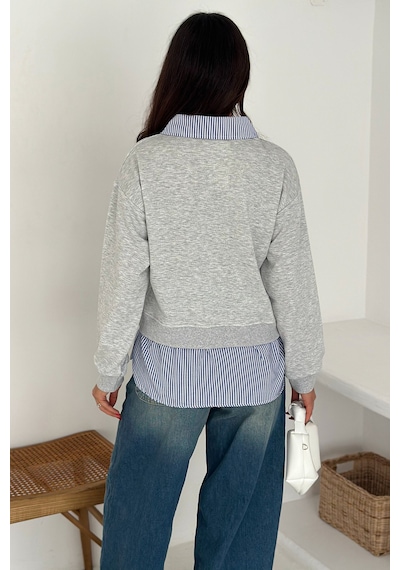 Noa & Noa Kadın Gömlek Detaylı Baskılı Sweatshirt Serene Layer Gri