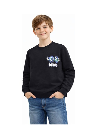 Baglan Erkek Çocuk Önü Arkası Baskılı Sweatshirt Bgl-st05236 Siyah