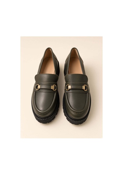 37brandshoes Haki Deri Platform Loafer Haki Haki