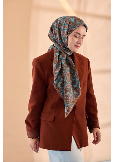 Silk Home Yaz Esintisi Eşarp 150002-18 Turkuaz, Parlak Turuncu, Tarçın, Yeşil, Pudra