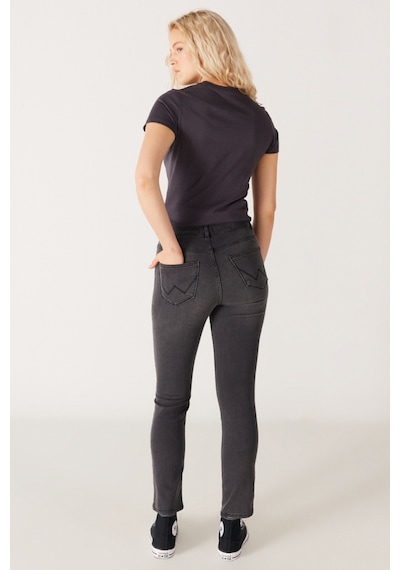 Wrangler Slim Fit Dar Kesim Normal Bel Siyah Esnek Jean Kot Pantolon W26LKBT15 Koyu Gri