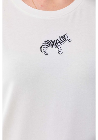 Sistas Kadın Zebra Desenli Kısa Kol Bluz 23118 Ekru