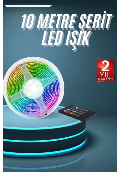 10m Şerit Led İç Mekan Renkli Rgb Şerit Led Kumandalı - Çok Renkli