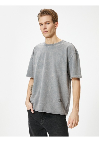 Koton Oversize Tişört Yıkamalı Bisiklet Yaka Kısa Kollu Gri 4Sam10314Hk 4Sam10314Hk031 Gri