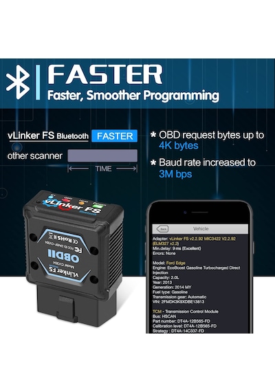 Vgate Vlinker Fs Bluetooth Obd2 Tanılama Tarama Cihazı, Apple iOS Uyumlu, Android Ve Windows İçin Obdıı Araç Kod Okuyucu
