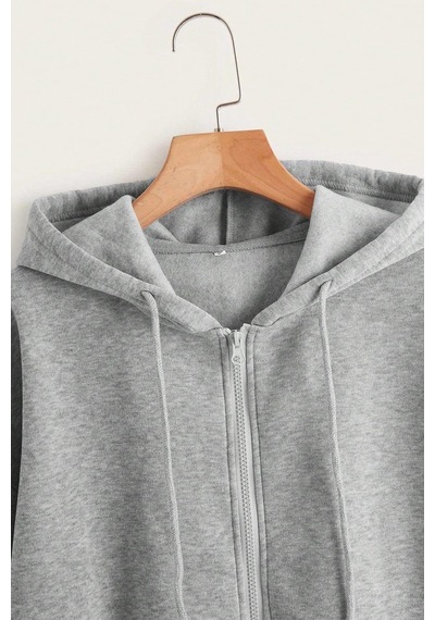 Fermuar Kapüşonlu Sweatshirt Gri