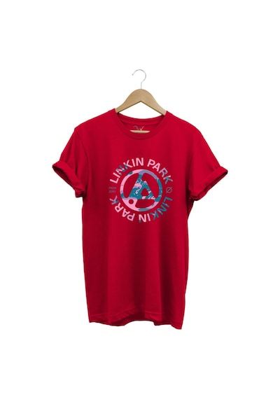 Müzik Grubu Rock Metal Baskılı Linkin Park Cool %100 Pamuk Bisiklet Yaka Kırmızı T-shirt Kırmızı