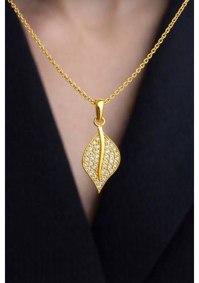 Çekirdekjewelry 925 Ayar Gümüş Altın Kaplama Minik Yaprak Kolye Sarı