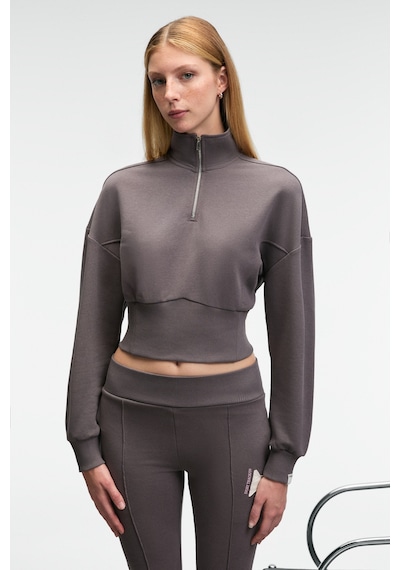 Grımelange THALIA Kadın Arka Baskılı Ve Patch Detaylı Fermuarlı Dik Yakalı Antrasit Sweatshirt