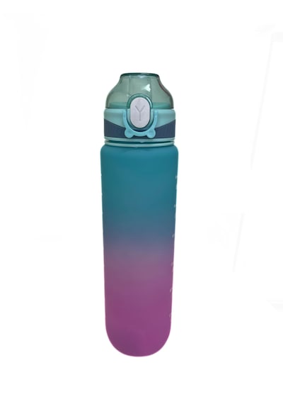1000 Ml Plastik Motivasyon Matarası Pipetli, Kilitli Ve Taşıma Kulplu Turkuaz - Mor