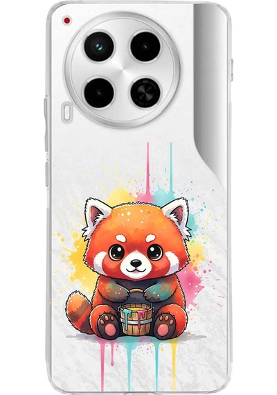 Tecno Camon 30 İle Uyumlu Splash Tilki Tasarımlı Şeffaf Silikon Kılıf Şeffaf