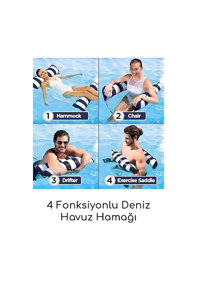 Fileli Premium Deniz Havuz Hamağı 4 Fonksiyonlu Havuz Deniz Yatağı 130x70 Cm Lacivert