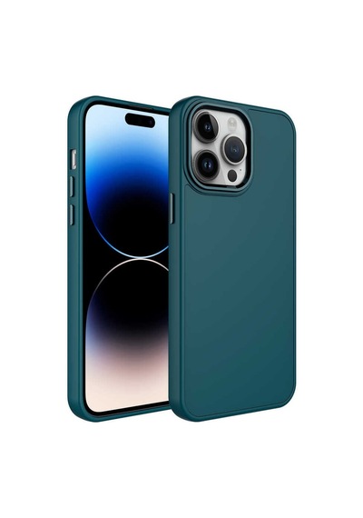 Zeyline Apple Uyumlu iPhone 13 Pro Max Metal Çerçeve Ve Buton Tasarımlı Silikon Zore Luna Kapak-koyu Yeşil
