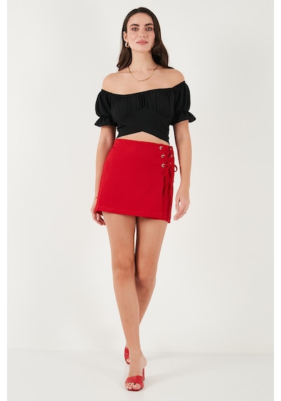 Lela Streç Bağlamalı Slim Fit Yüksek Bel Mini Bayan Şort Etek 5865745 Kırmızı Lela Streç Bağlamalı Slim Fit Yüksek Bel Mini Bayan Şort Etek 5865745 Kırmızı