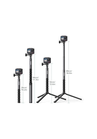 Akaso 120 Cm Uzatılabilir Selfie Çubuğu Ve Tripod Standı Aksiyon Kamera Aksesuarı Siyah