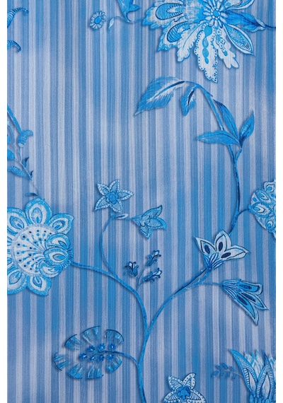 Sateen Çizgi Ve Çiçek Desenli Gömlek - Mavi-137460