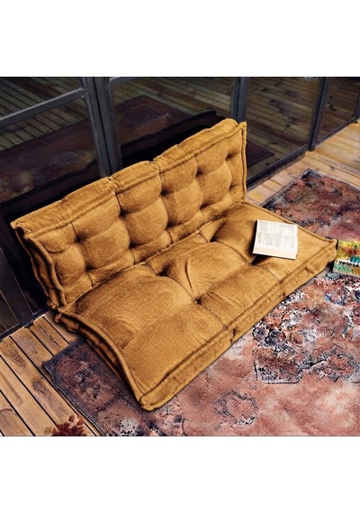 Fransız Dikim Kadife Döşemelik Kumaş El İşçiliği Alt Üst Oturma Minderi 125x70cm Hardal