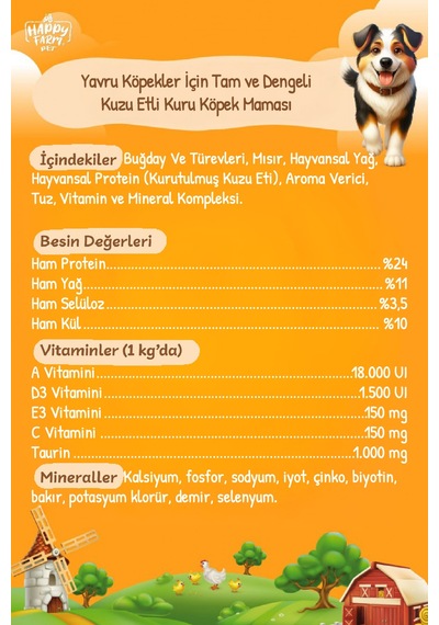 Happy Farm Yavru Köpek Maması Puppy Kuzu Etli 15 Kg