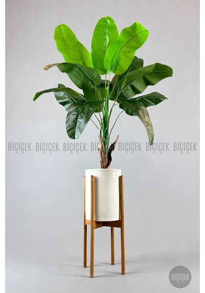 Yapay Muz Ağaci 125 Cm Ayakli Krem Metal Saksıda