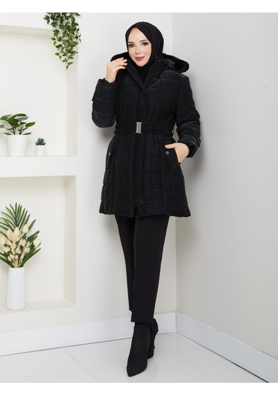 Eslemnur Nova Kumaş Şişme Mont 85cm Siyah