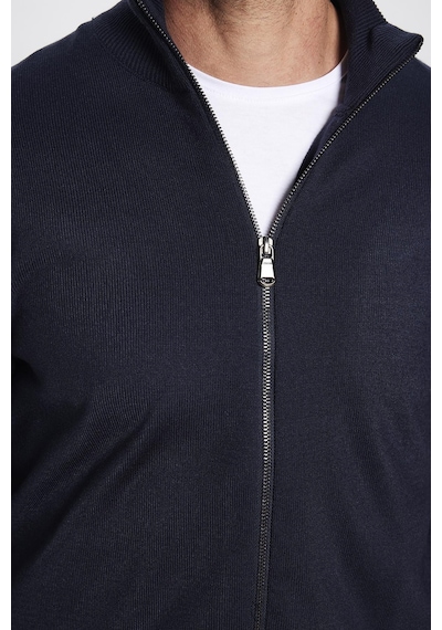 Tudors Erkek Slim Fit Dar Kesim Lacivert Dik Yaka Fermuarlı Düz Hırka-32261 Lacivert