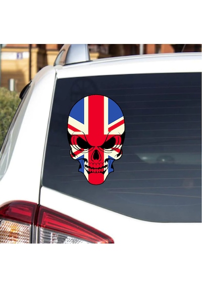 İngiliz Bayraklı Kuruafa Sticker - Araba Oto Motosikletkaravan Sticker - 00111 20x13 Cm