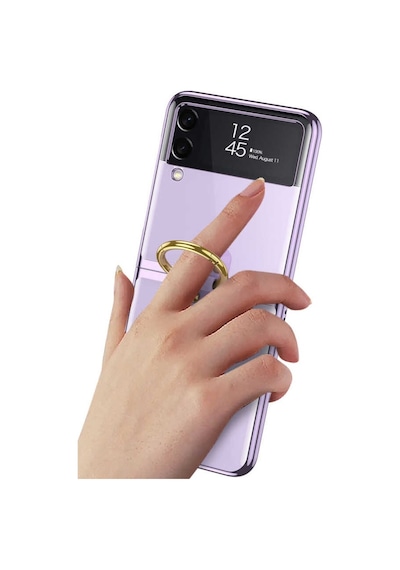 Samsung Uyumlu Galaxy Z Flip 3 Kılıf Şeffaf Kenar Renkli Ring