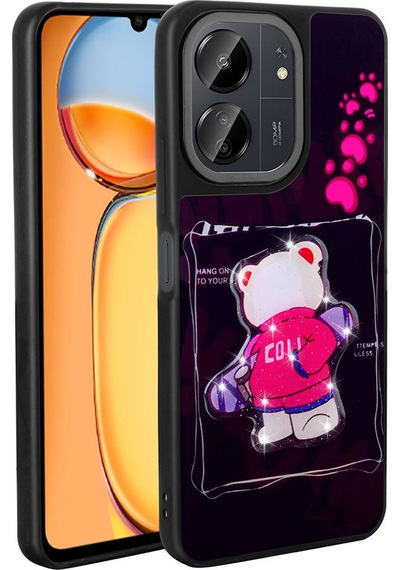 Xiaomi Poco C65 Kılıf Parlayan Kabartmalı İkonik Figürlü Zore Amas Silikon Kapak Siyah