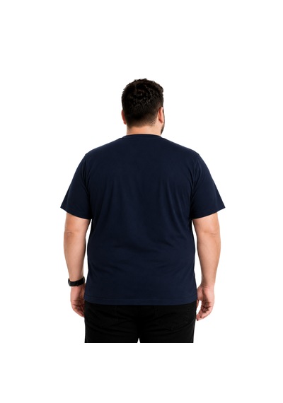 Battal Moda Erkek Büyük Beden Lacivert Bisiklet Yaka Kısa Kollu Overcome Tişört 3xl-4xl-5xl-6xl