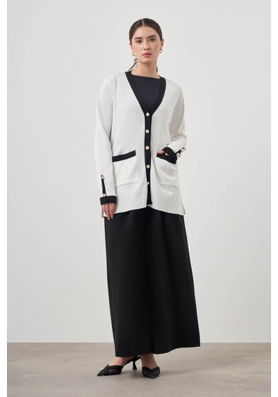 Mizalle Şeritli Rayon Ekru Hırka Ekru