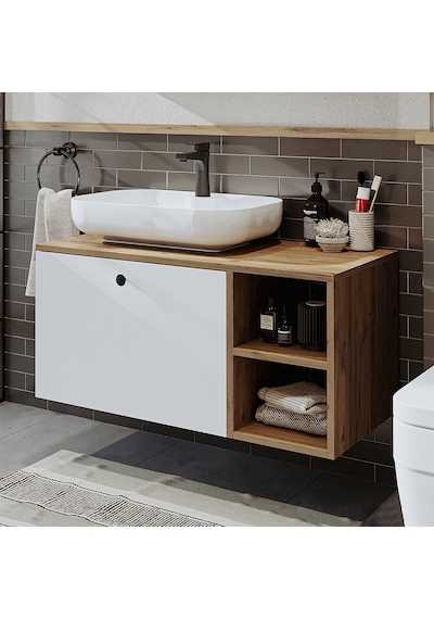 Lavabolu Mdf 95 Cm Çekmeceli Lotus Oval Lavabolu Dolabı Atlantik Çam - Beyaz Lavabolu Mdf 95 Cm Çekmeceli Lotus Oval Lavabolu Dolabı Atlantik Çam - Beyaz