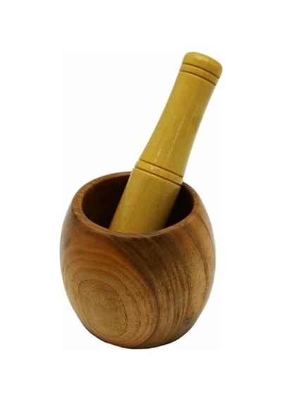 Ahşap Bambu Havan Sarımsak Dövücü, 8cm Çap, 5.5cm Derinlik, 9.5cm Yükseklik, Fileli Ambalaj