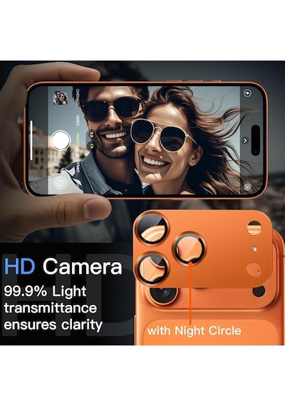 Kamera Lens Koruyucu İçin İphone 17 Pro Max 6.9 Inç Tam Kapsamlı 9h Temperli Cam Mat Metal Plaka, 1 Paket Turuncu, İphone 17 Pro Max