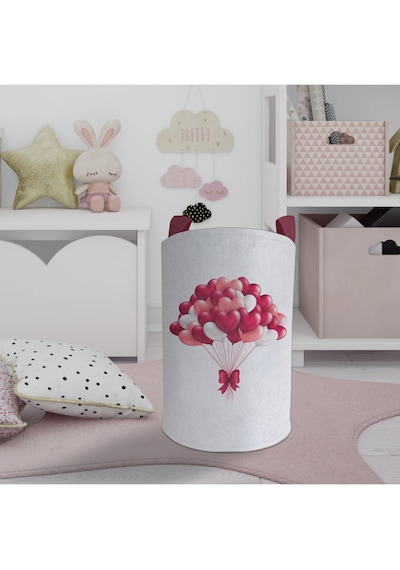 Mekta Home Bebek Ve Çocuk Odası Fiyonklu Kalpli Balon Desenli Oyuncak Sepeti Renkli Çok Renkli