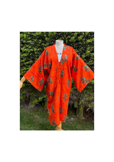 Lila Mare İthal Hint Kumaşlı Handmade Özel Tasarım Kimono Renkli Renkli