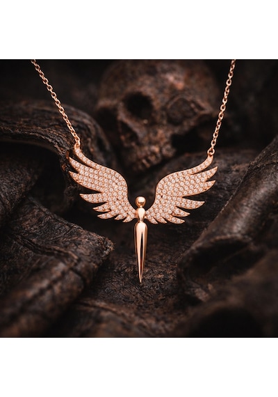 925 Ayar Gümüş Rose Altın Kaplama Kaplama Kaplama Mikail Meleği Kadın Kolye Rose Gold