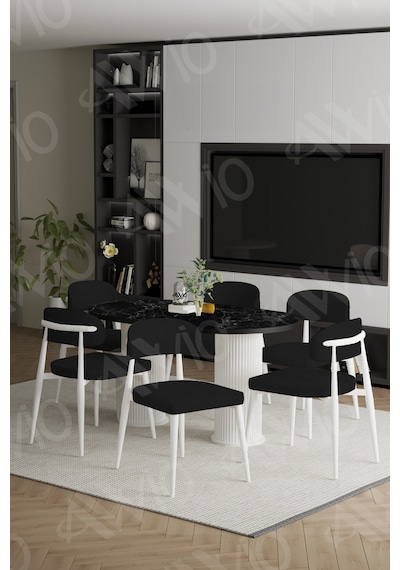 Avvio Lea Bohem Ayak Beyaz Polo Sandalye 80x160 Mutfak Masa Sandalye Takımı Siyah Mermer Avvio Lea Bohem Ayak Beyaz Polo Sandalye 80x160 Mutfak Masa Sandalye Takımı Siyah Mermer