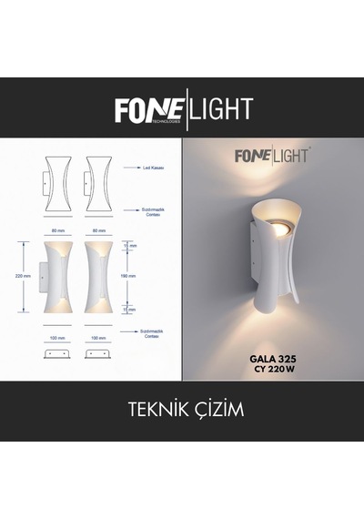 FoneLight Butterfly 22 cm Beyaz Alüminyum LED Duvar Apliği IP65 Dış Mekan Bahçe Balkon Teras Villa Cephe Aydınlatması 3000K