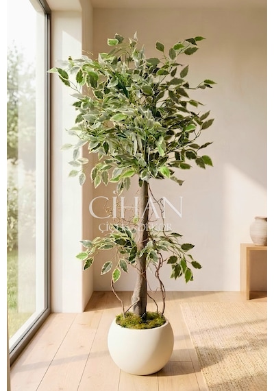 Yapay Benjamin Starlight Ağacı Beyaz-yeşil 120 Cm Küre Saksılı