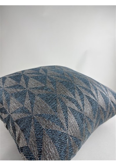 Mavi Geometrik Desenli Keten Kırlent Kılıfı 43x43 Cm Premium Collection Mavi - Gri