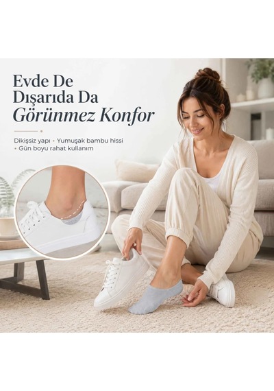 Genel Kadın Bambu 6 Lı Dikişsiz Babet Çorap Siyah Beyaz Gri Görünmez Sneaker Çorap Nefe Gri 6'lı / 36-40