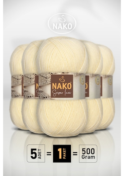 Süper İnci - 256 Krem - 5'li Paket - 100gr/260m - El Örgü İpi - Atkı Yelek Kazak İpi