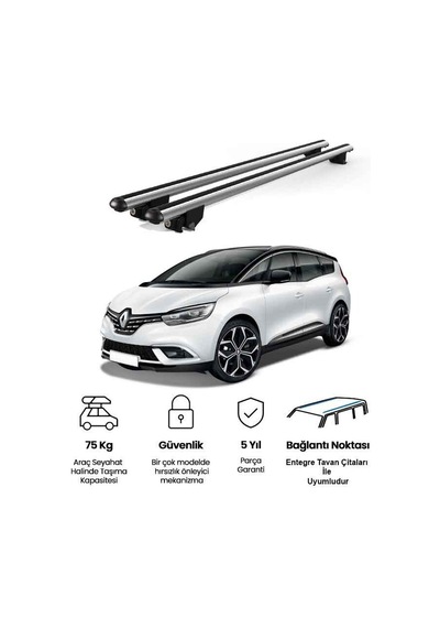 Kanca Renault Grand Scanic 2017 Ve Sonrası Uyumlu Gri Kilitli Ara Atkı 120cm Port Bagaj Tavan Barı