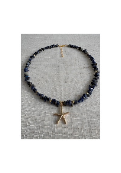 Gold Deniz Yıldızı Lapis Lazuli Doğal Taş Kolye Lacivert Lapis Lazuli Lacivert Lapis Lazuli