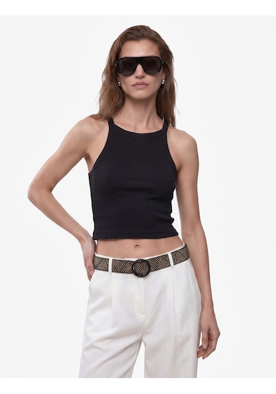 Koton Pamuklu Ribanalı Slim Fit Kolsuz Halter Yaka Crop Top Siyah 6sak10424ek