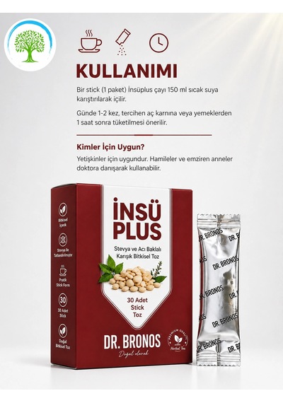 Çareburada Dr. Bronos İnsü Plus Stevya Ve Acı Baklalı Karışık Bitkisel Toz 30 Stick