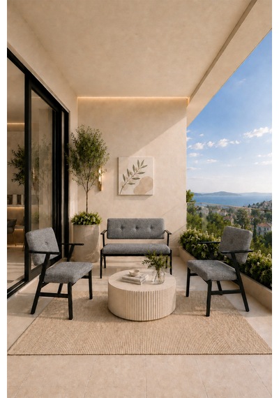 Opera Bahçe & Balkon Oturma Grubu Gri 2 Tekli Koltuk, 1 İkili Koltuk 2+1+1 Çay Seti