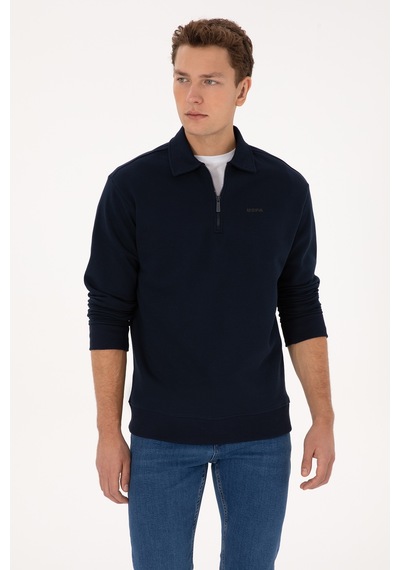 U.S. Polo Assn. Erkek Regular Fit Yarım Fermuarlı Şardonlu Lacivert Basic Sweatshirt 50313783-VR033